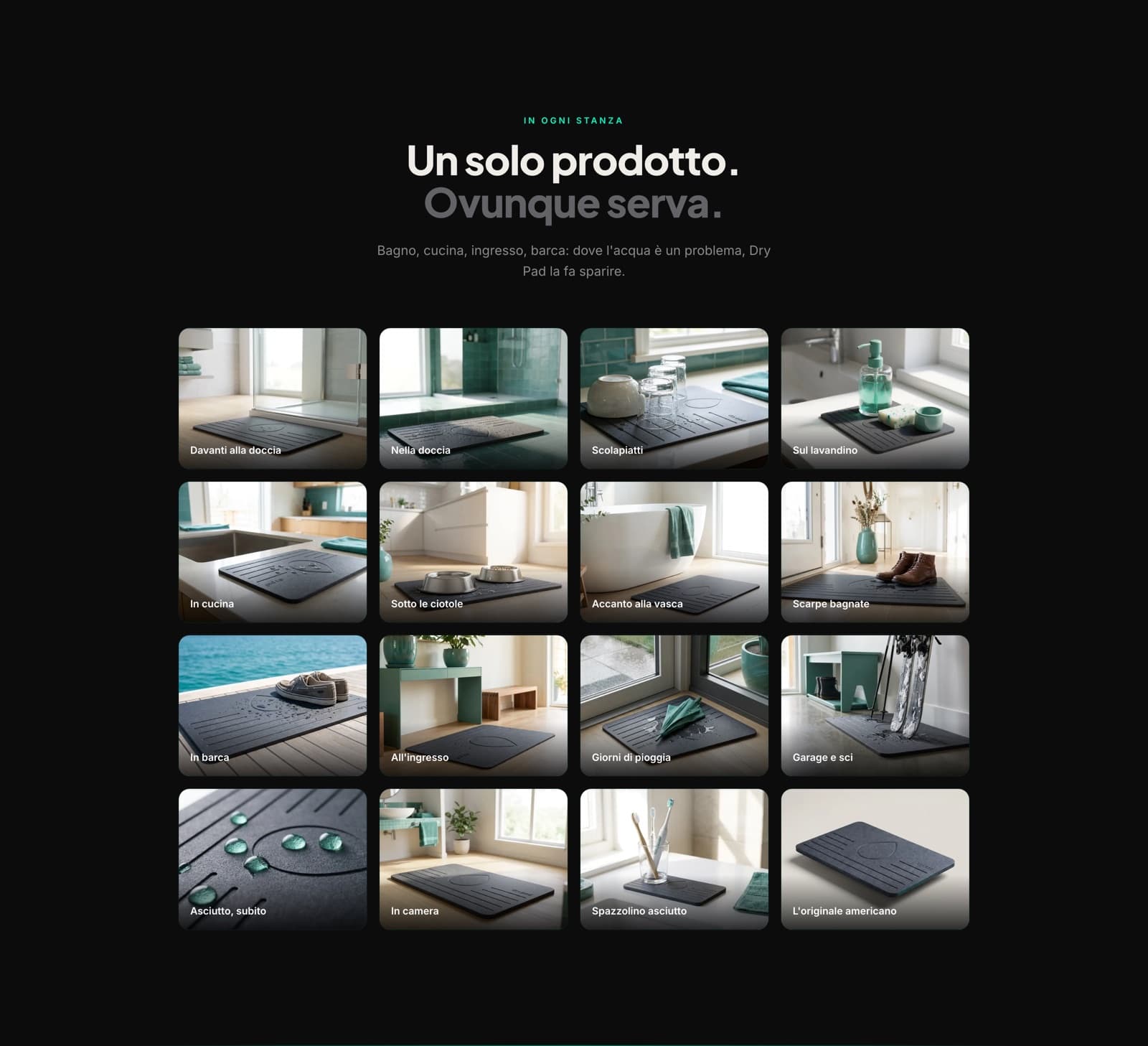 Griglia delle applicazioni di Dry Pad, Un solo prodotto Ovunque serva, con i casi d'uso in casa