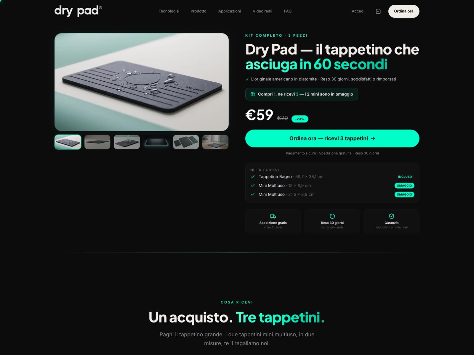 Pagina /prodotto di drypad.it con la scheda prodotto completa, galleria immagini e selettore di acquisto